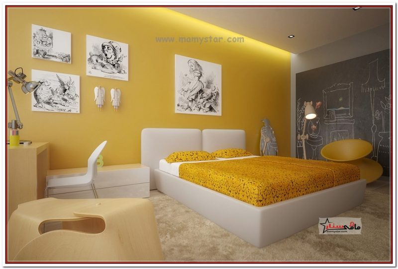 غرف نوم لون أصفر وابيض 2023
