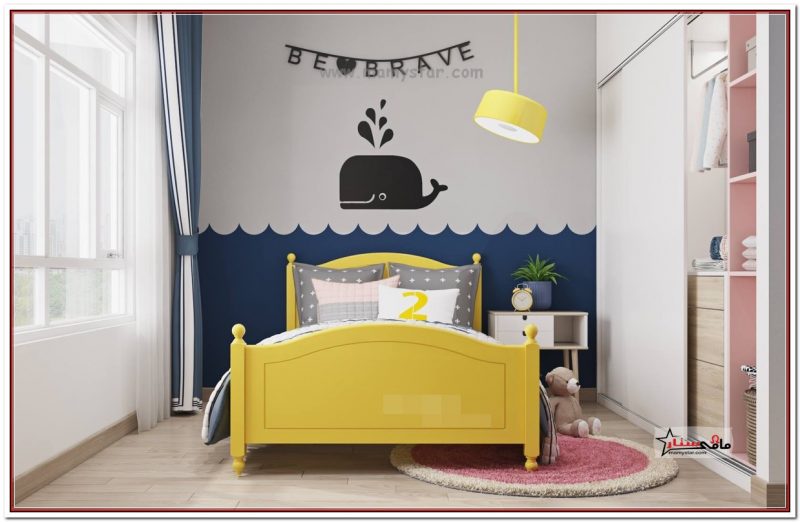 غرف نوم باللون الأصفر والازرق 2023