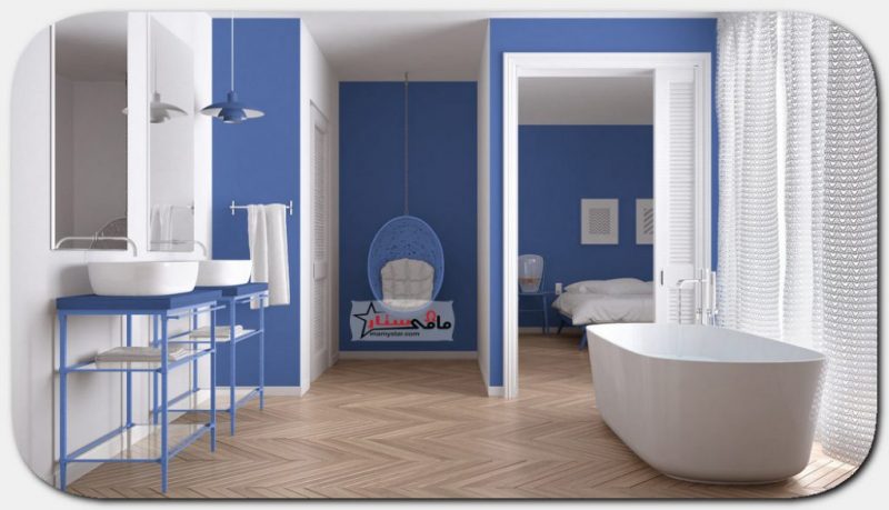 2021 blue and white bathroom