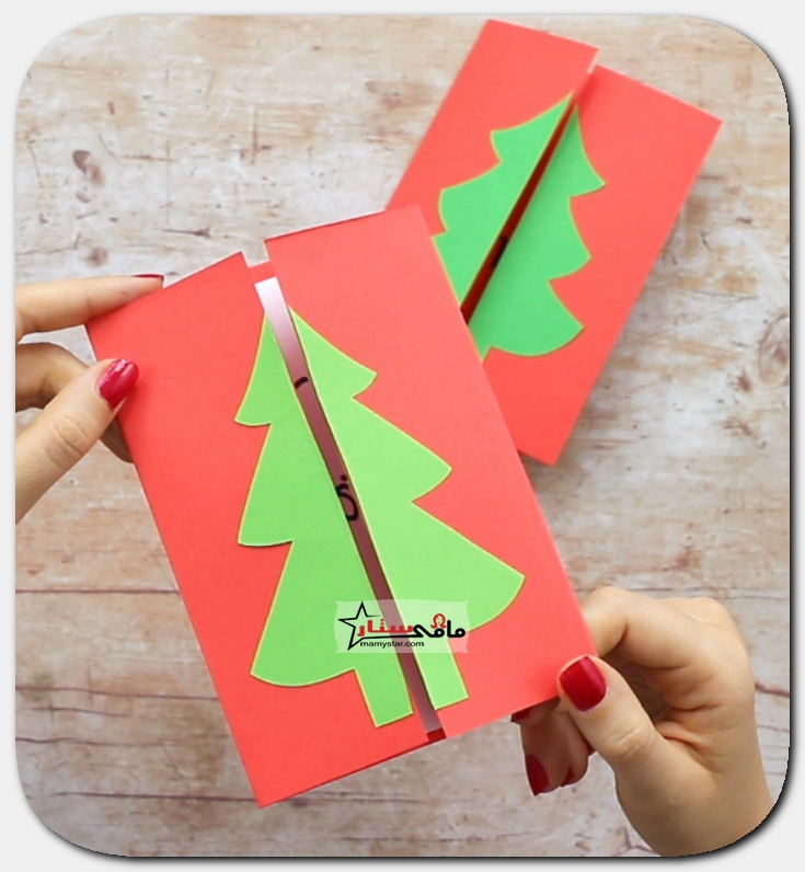 طريقة عمل بطاقة شجرة عيد الميلاد بالورق