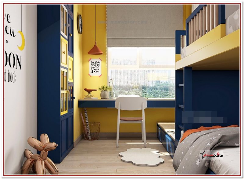 صور غرف نوم باللون الأصفر والازرق 2024