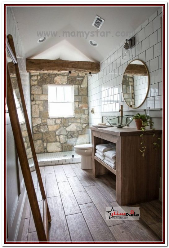 Bathrooms with wood beams
