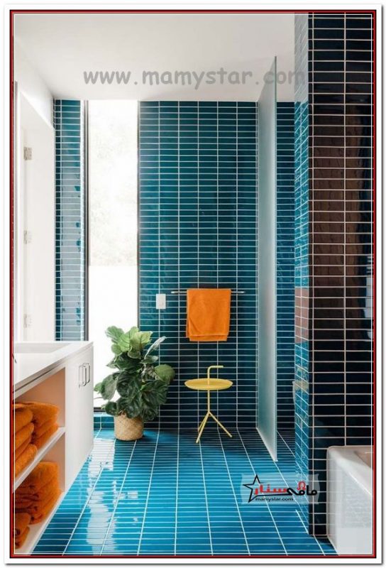 dark blue bathroom tiles