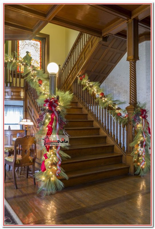 christmas lights on stair railing
